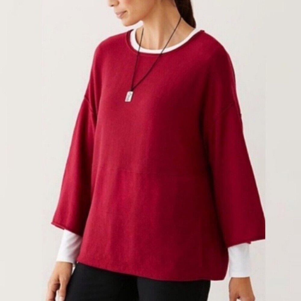 J Jill Cashmere Sweater Red Bell Sleeve Kimono Pullover Top Size XS Knit Minimal